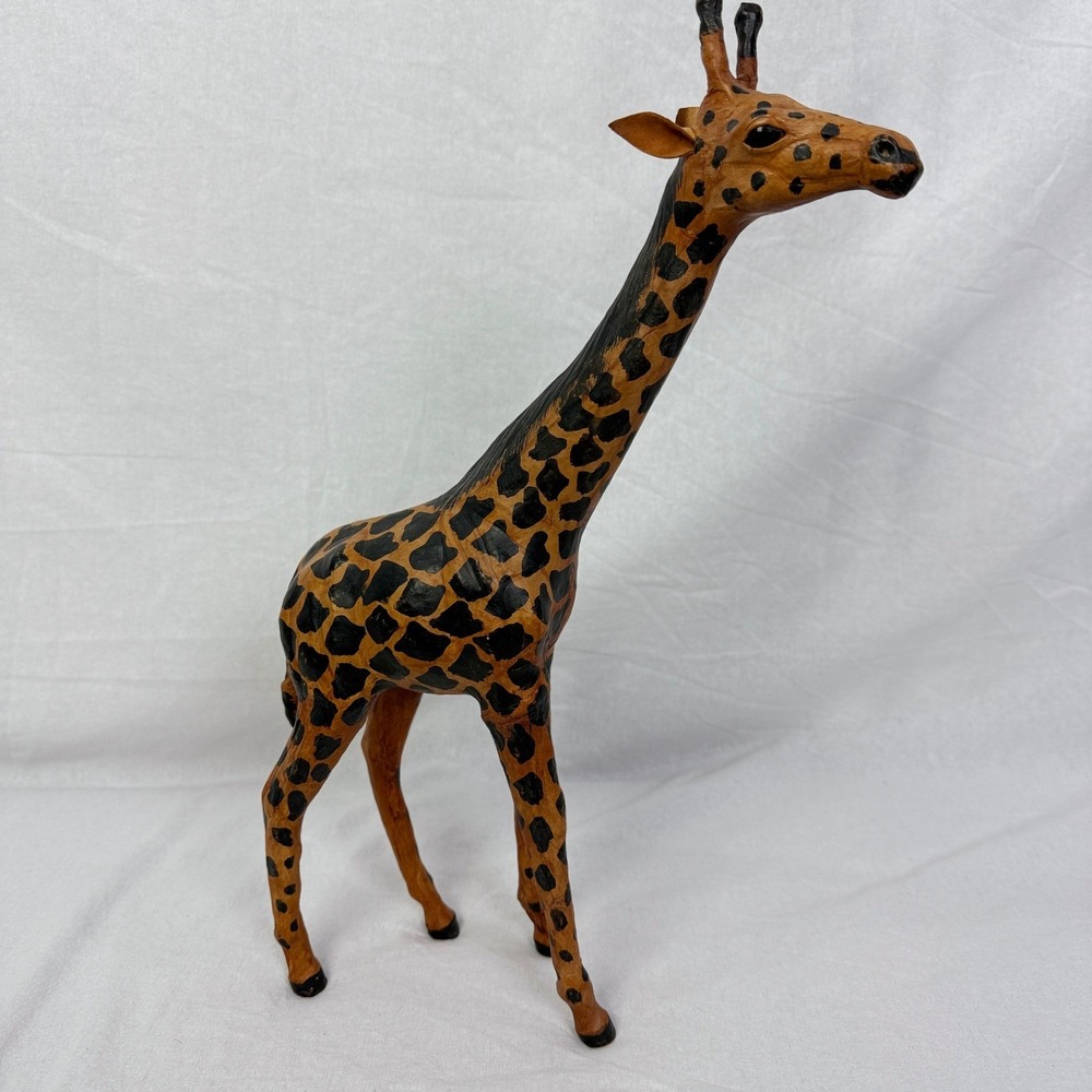 Vintage MCM Leather Wrapped Sculpture Statue Figure Adult Giraffe‎ Statue 14"
